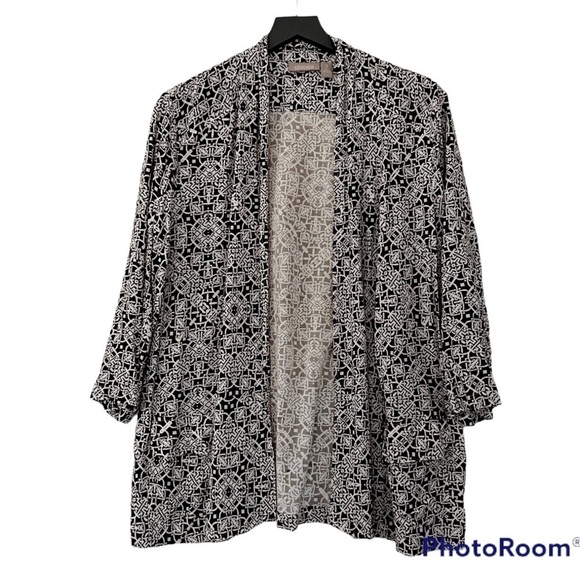 Chico’s Brown & White Open Front Rayon Cardigan Size 3 - Picture 1 of 13